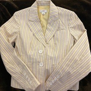 Ann Taylor Loft Blazer Jacket Size 2 Stripped Light Yellow Cotton 2 Button Front
